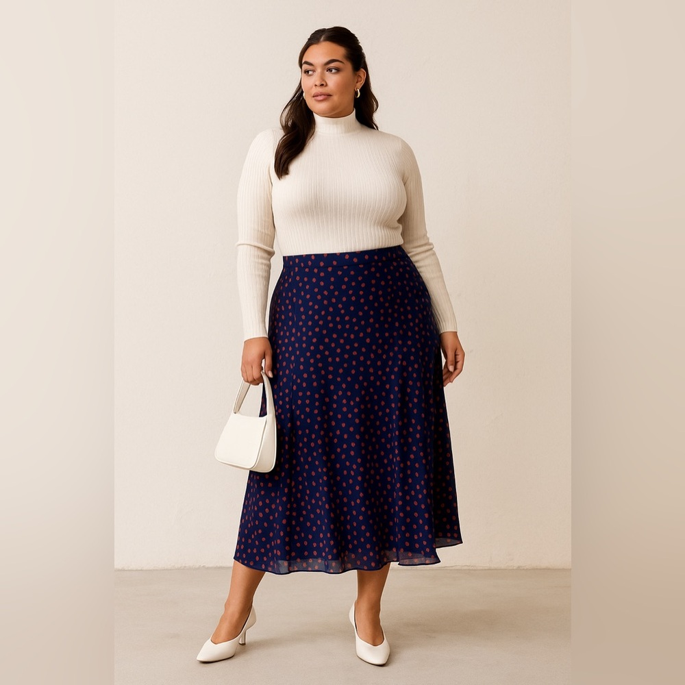 NWT Boden Serena Navy & Red Polka Dot A-Line Midi Skirt